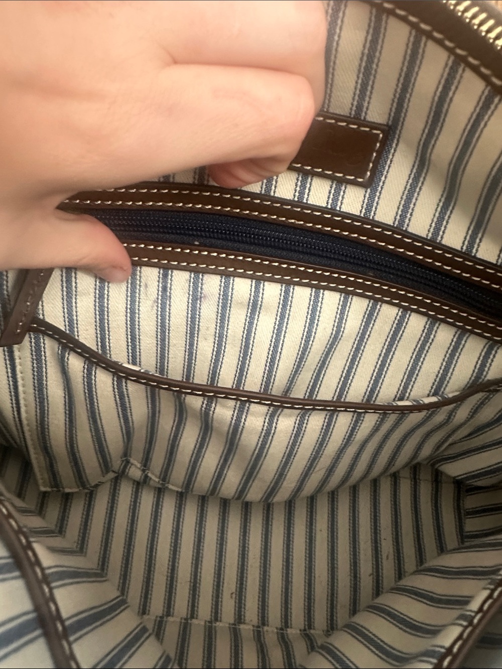 Dooney & Bourke Brown and Tan Woven Satchel With Gold Plaque - Picture 12 of 16